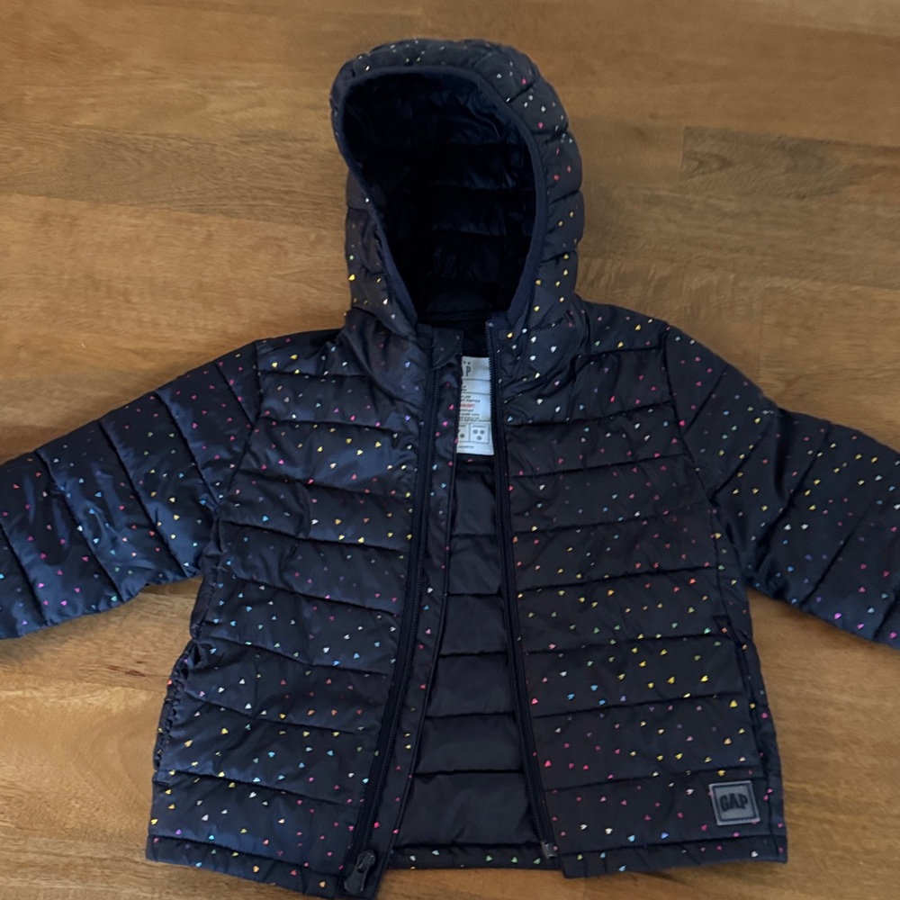 GAP Kids Hooded Puffer Jacket with Multicolor Dots size 3